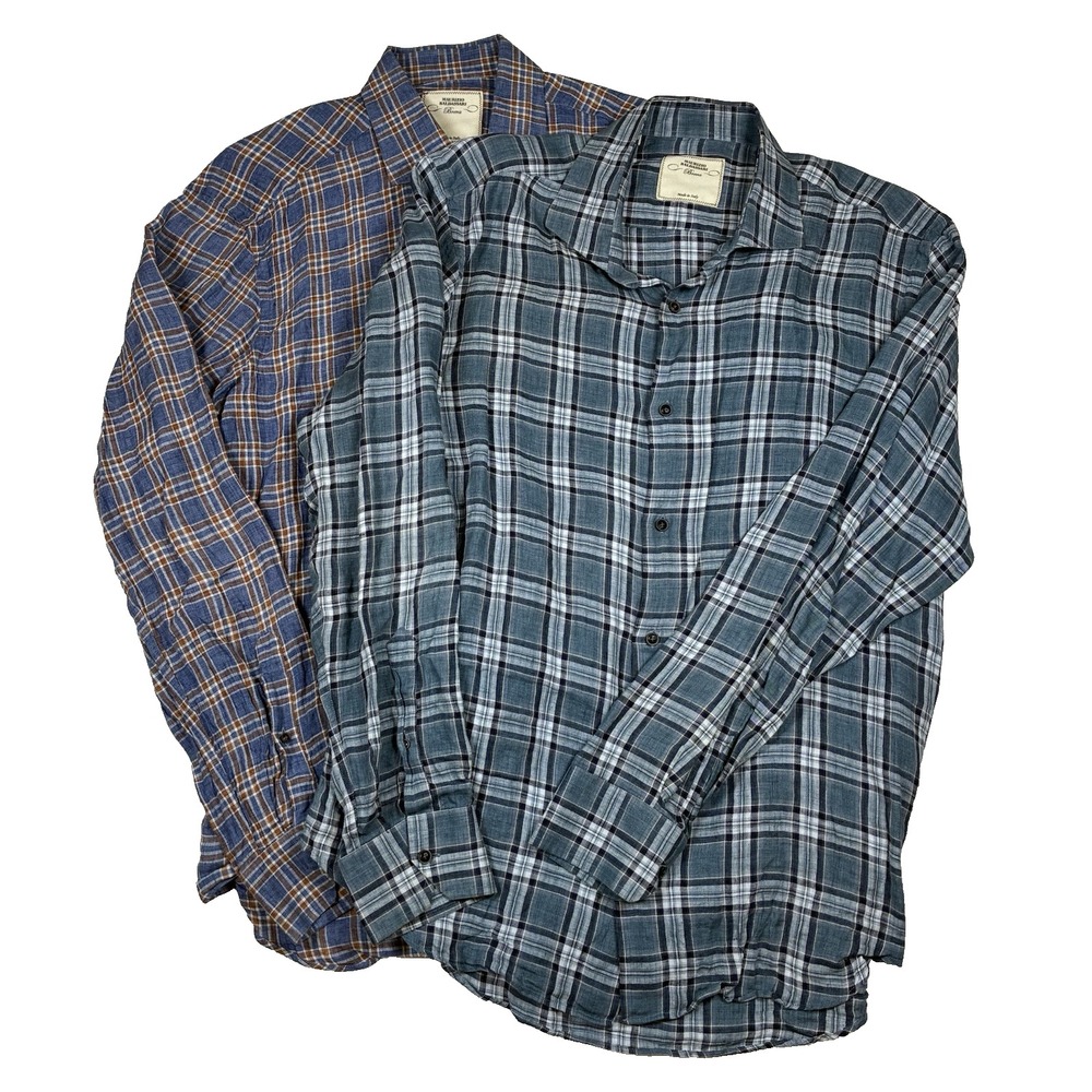 Lot of 2 Maurizio Baldassari Mens XL Plaid Linen Button up Italy Resort Luxury